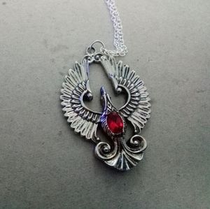 Silver Plated Red Crystal Phoenix Pendant Necklace